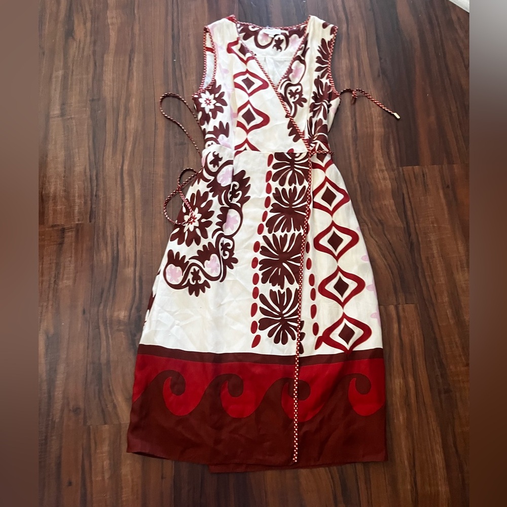 New CIEBON Sleeveless Cream Midi with Red Floral Print 100% viscose size M - Picture 7 of 16
